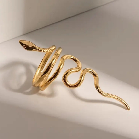 18 KT Gold Over Stainless Steel Snake Ring - Picture 3 of 3